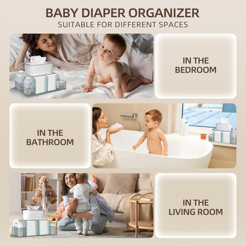 GILPWA Diaper Caddy, Baby Changing Table Organizer, Detachable Clear Acrylic Diaper Storage for Wipe Dispenser, Wipe