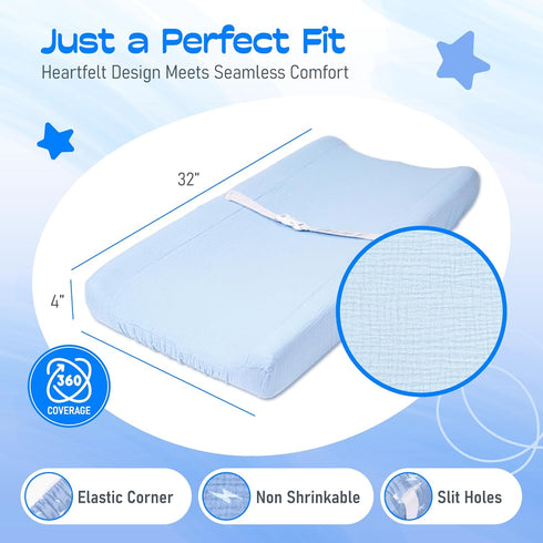 100% (Pack 2) Muslin Changing Pad Cover Ultra Soft, Breathable, Secure Fit, Fade-Resistant Prints for Boys and Girls