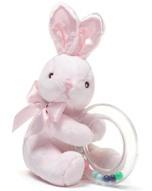Bearington Baby Cottontail Plush Stuffed Animal - Pink Bunny Shaker Toy Ring Rattle, 5.5" Bunny Rattle