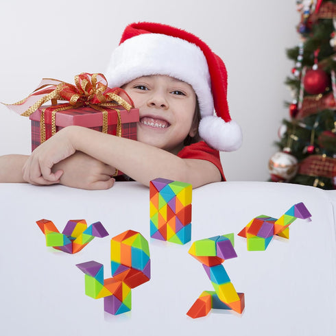 Ganowo Medium Snake Cube - 4 Pack Twist Puzzle Stress Relief Sensory Toys, Stocking Stuffers for Kids