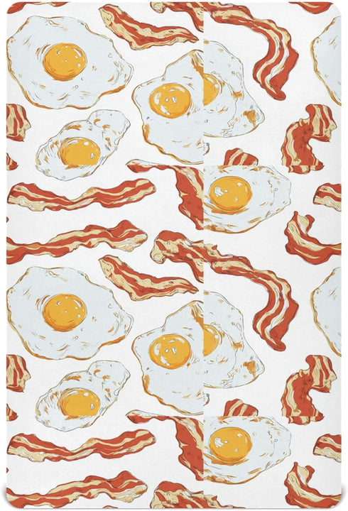 Pigsaly Crib Sheets Bright Bacon Tan Strips Fried Egg Baby Sheet for Standard