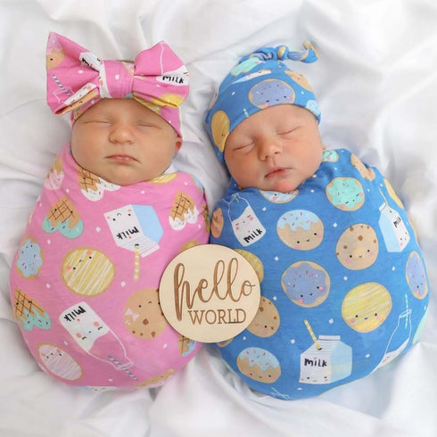 Set, Little Sleepies Swaddle & Hat Baby Swaddles Newborns, Soft Viscose from Bamboo Swaddle Blanket Wrap (Blue Cookies