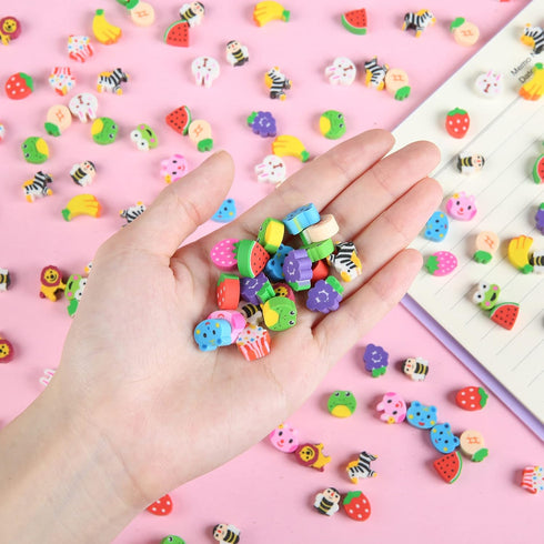 300 PCS Mini Animal Fruit Erasers, Tiny Novelty Pencil Assortment for Kids Party Favors and School Rewards