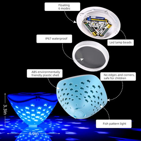 Swimming (3AAA Bathtub Floating Light, Pool Lights with Colorful Fish Pattern for Bathroom Toys, Aquariums, Various