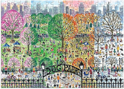 Michael Storrings Dog Park in Four Seasons - 250 Piece Wood Puzzle by Bestselling Artist