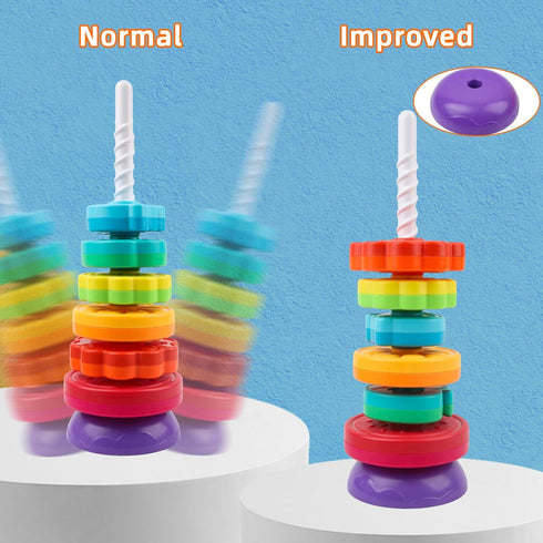 Spinning Stacking Toys for Babies 12+ Months, Rainbow Ring Flowers Animals Fruits Theme Stacker for Toddlers