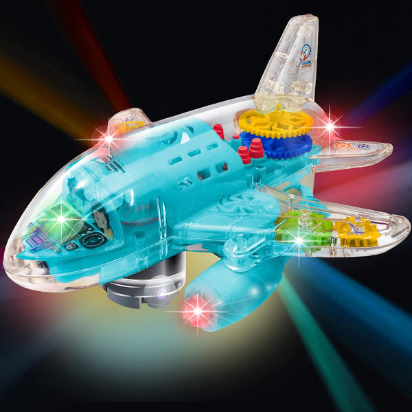 ArtCreativity Light Up Airplane Toy for Kids, 1PC, Bump and Go with Colorful Gears, Music, LED Effects, Ages 1-3