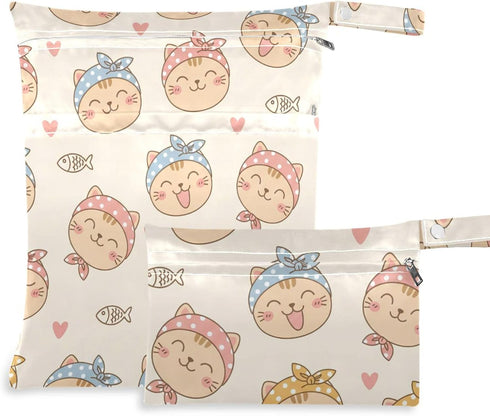 Burbuja Cat Fish Wet Dry Bags for Baby Cloth Diaper 2 Pack, Waterproof