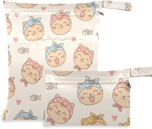 Burbuja Cat Fish Wet Dry Bags for Baby Cloth Diaper 2 Pack, Waterproof