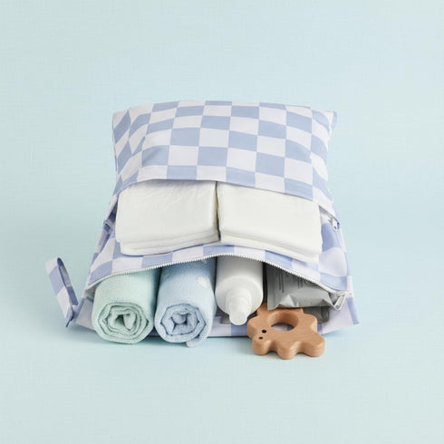 Pack 2 Ohocut Blue Checkered Waterproof Wet Dy Diaper Bag for Baby Essentials, Travel, Swimsuit, Beach Bag Accessories