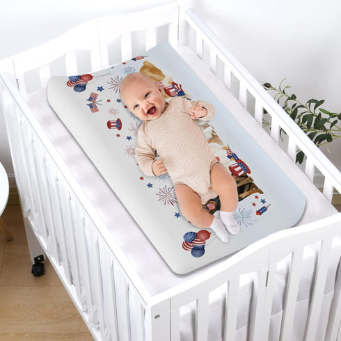 Independence Day Dogs Changing Pad Covers, July 4th Diaper Change Table Sheets for Boys & Girls, 32''x16''