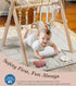 FUNNY SUPPLY 6 Wooden Play Gym with Beige Mat, Foldable Baby Play Gym, Infant Activity Mat with Hanging Toys, Natural