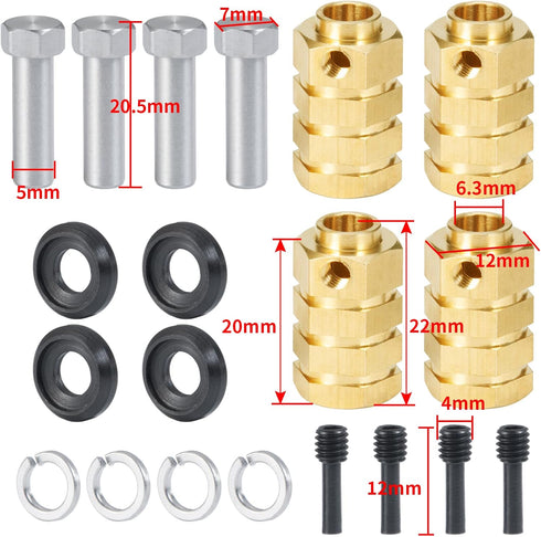 RCLIONS 12mm Brass Wheels Spacers +20mm Extension Wheel Hubs Hex for TRX4 1/10 RC Crawler Truck Car