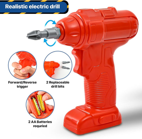 MUGEYMYD Kids Tool Bench Set - Electric Drill and Realistic Tools for Pretend Play Construction Workbench