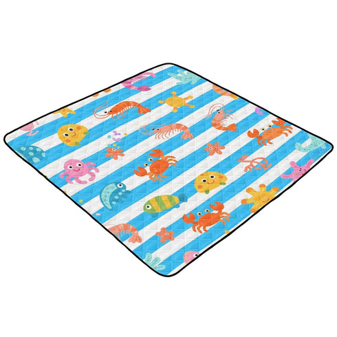 EtherSpher foldablummy 50'' 50''para Blue White Striped Sea Animal Large Non-Slip Baby Girl Play mat for Floor