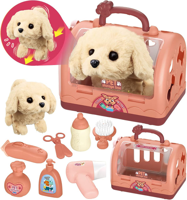 TEUVO Pet Care Play Set Robot Dog Toys for Kids 12Pcs Puppy
