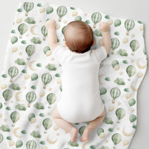 Cstdyfrv 60x80in Watercolor Hot Air Balloon Baby Blankets for Boys Girls Pastel Balloons Moon Stars Clouds Infant