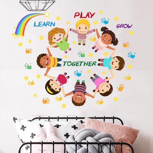 Peel and Stick Kids Wall Decals Educational Rainbow & Diversity Stickers for Nursery, Classroom, Playroom | Learn Play