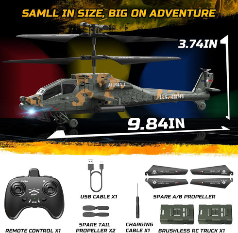 8-12, 26 (2 DEERC Apache RC Helicopter for Kids Remote Control Helicopter for Adults, Helicopters Toy with Mins Flight