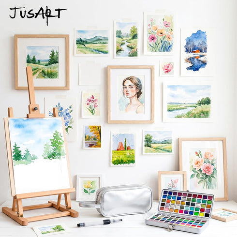 100 Set,Travel Set JusArt Colors Watercolor Paint Watercolor with Handbag,Art Supplies with Metallic Color, Detail