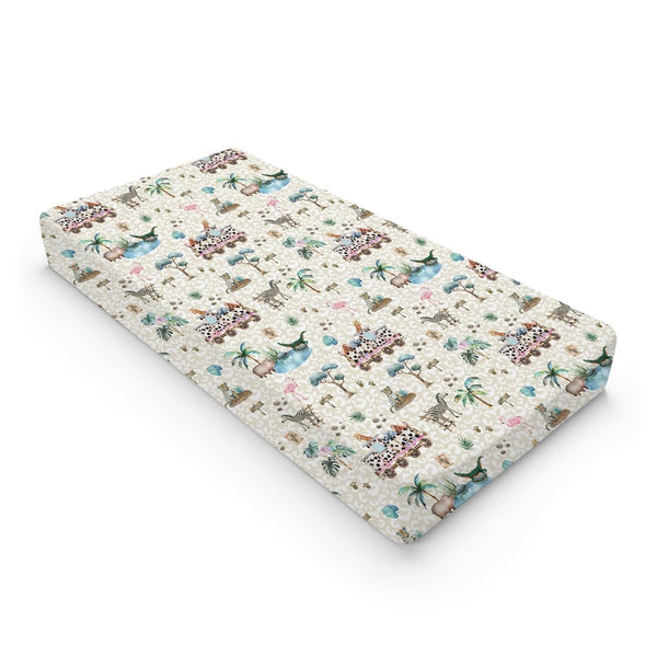 Baby Zoo Safari Animals Train Changing Pad Covers, Leopard Giraffe Zebra for Boy Girl, Soft 32''x16''