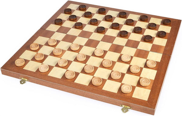 VAMSLOVE 15inch Checkers Folding Wooden Game Set, 100 Square Checkerboard International Checkers