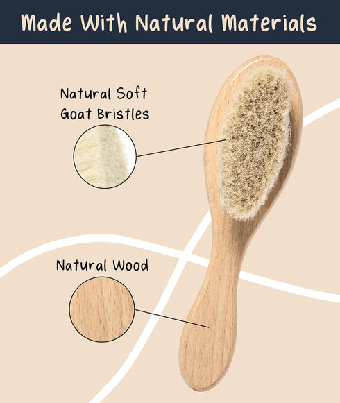 Worthies Set, Baby Hair Brush & Comb Wood Hair Brush with Soft Goat Bristles and Comb, Newborn Infant & Toddler