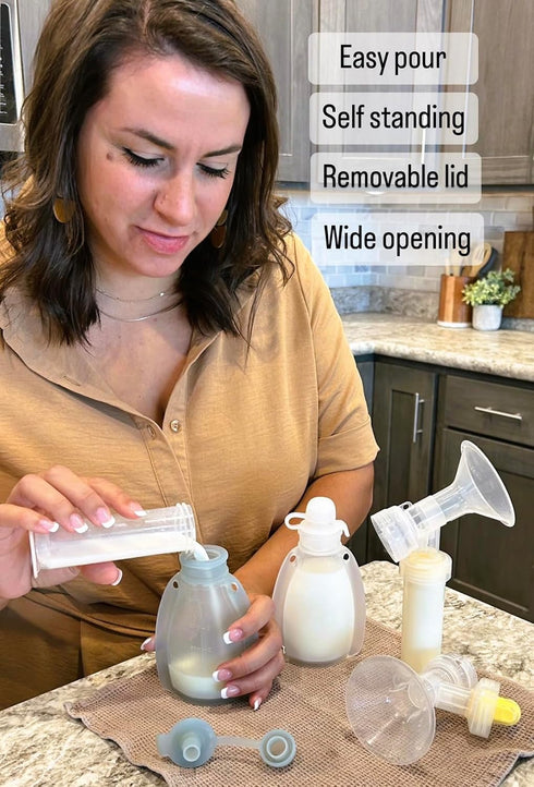ELLEMMNOP 4oz/120ml (3 Pack, Reusable Silicone Breastmilk Storage Bags, Leak-Proof, Self-Standing, BPA-Free