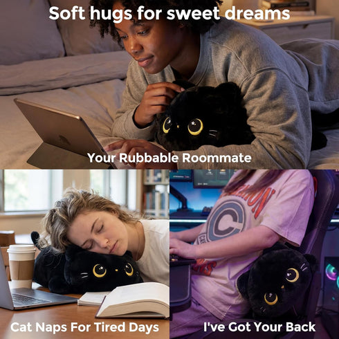 (13 Inch) Mewaii Cute Black Cat Plush Pillow, Kawaii Plushies Black Cat Stuffed Animals, Squishy Plushies, Cuddle Plush