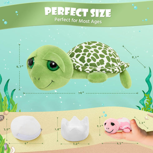 14'' Mommy 3 2 Tummy, MorisMos Sea Turtle Stuffed Animal with Babies, Stuffed Turtle with Babies & Plush Eggs