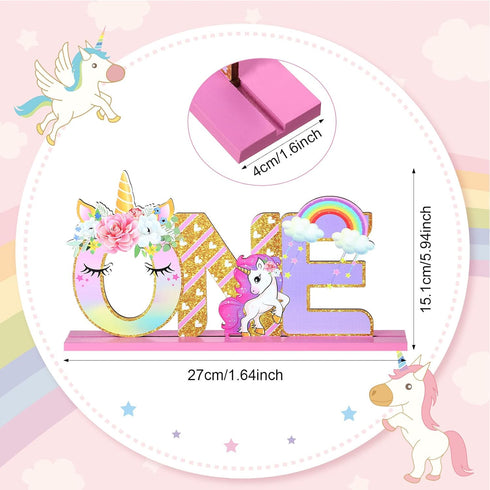 Unicorn One Letter Sign for 1st Birthday - Wooden Table Centerpiece Rainbow Party Decor & Photo Shoot Prop