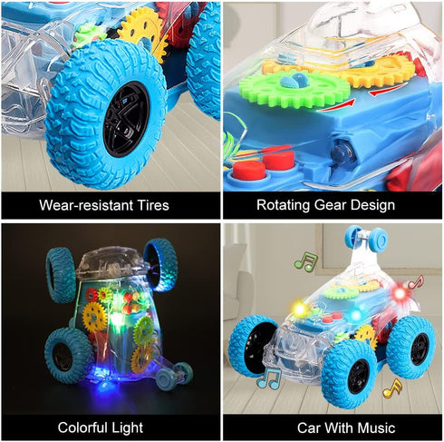 Car Toys for Boys, Monster Trucks with Music & Light, 360° Rotating Stunt Cars, Gift for Kids & Toddlers