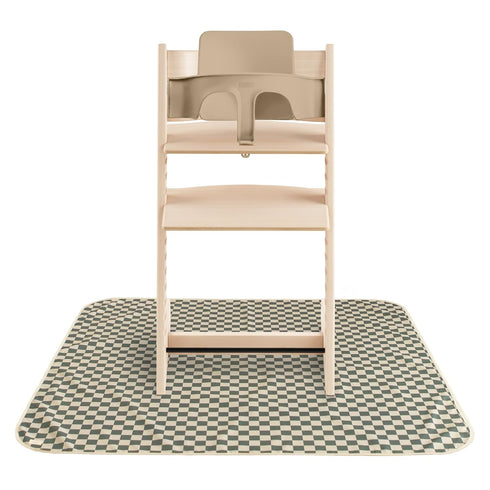 mushie Baby Splat Mat 42.5x42.5 Inch (Olive Check) | Water Resistant for Infant Play and High Chair