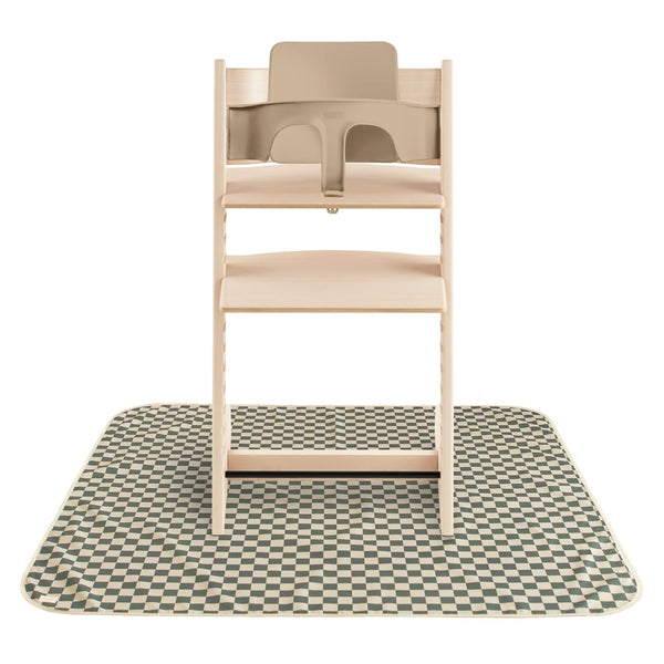 mushie Baby Splat Mat 42.5x42.5 Inch (Olive Check) | Water Resistant for Infant Play and High Chair