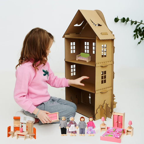 Civaner 52 Pcs Wooden Dollhouse Furniture Set - Miniature Doll House Accessories for 1:12 Scale Dolls