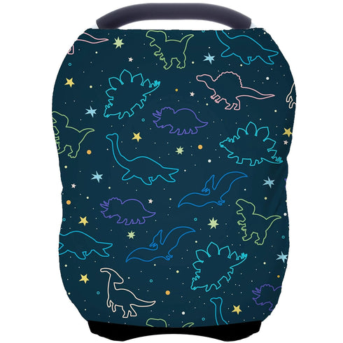 Car Seat Covers Canopy Cover - Multi-use Breathable Cover for Carseat, Breastfeeding, Shower Gifts (Dark Blue Dinosaur)