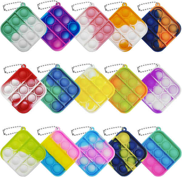 15 Pcs Mini Pop Bubble Fidget Toys for Party Favors, Small Silicone Pop Keychain Bulk for Classroom Prizes & Goodie Bags