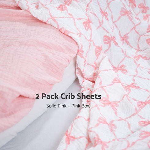 2 Pack, 100% Cozy 52"x28" LollyBanks Muslin Crib Sheets Soft and Breathable Cotton Crib Fitted Sheets for Girls