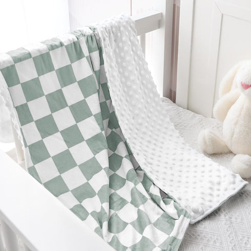 Green Checkerboard Nursing Pillow Cover with Matching Baby Blanket