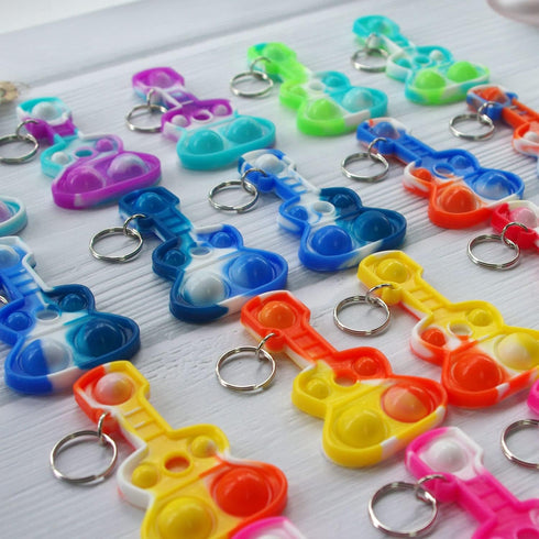20 Packs Rainbow Bulk Music Mini Pop Guitar Bubble Fidget Keychain Gift for Holiday Kids Boys Girls Beach Party Favors