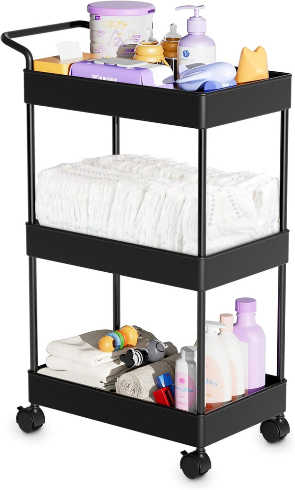 Baby Diaper Caddy, Plastic Movable Cart for Newborn Nursery Essentials, Organizer for Changing Table & Crib, Easy to