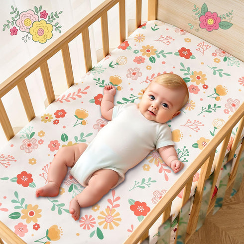HomGoodz 52 28 Inches Floral Crib Sheets for Baby Girls x Fitted Crib Sheet for Standard Crib and Toddler Mattress,Baby