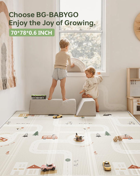50"*78" BG-BABYGO Baby Play Mat Foldable Foam Baby Play Mat for Floor Reversible Waterproof Playmats for Babies Boy
