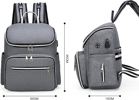 Ybberik Backpack Backpack Diaper Bag with Stroller Straps, USB Charging Port, Headphone Hole, Large Baby Diaper