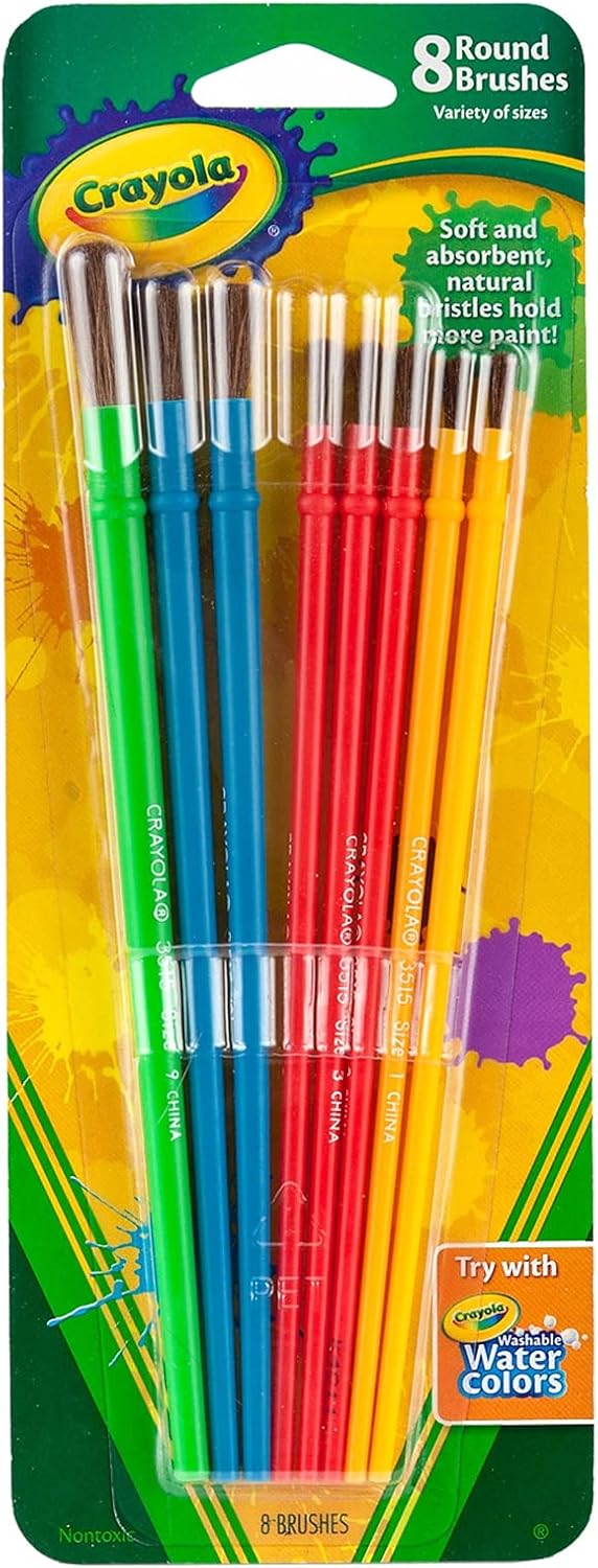 Crayola Paint Brush Set, Assorted Colors (8 Pieces), Painting Supplies for Kids, Ages 3+