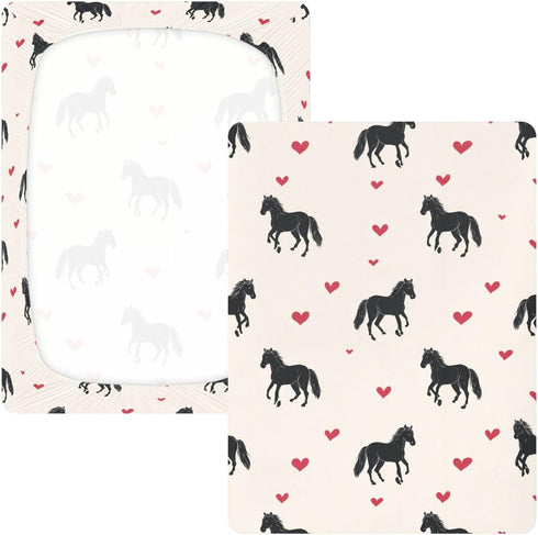 Mazeann 52" 28" 9" Western Horses Heart Crib Sheets Soft Breathable Fitted Cotton Baby Crib Sheets Mattress Cover