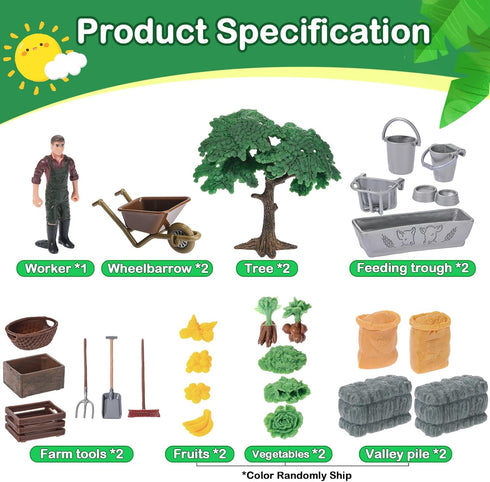 54 Set Playset Set, Pcs Play Farm Feed Food Accessories Toy Mini Educational Feed Includes Plastic Hay Bale Straw Heap
