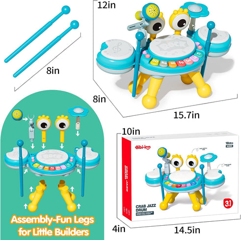 Set 1-3, Set 1 6 9 12 18 Toddler Drum for Kids Baby Drum Year Old with Light-Up Microphone, Musical Instruments