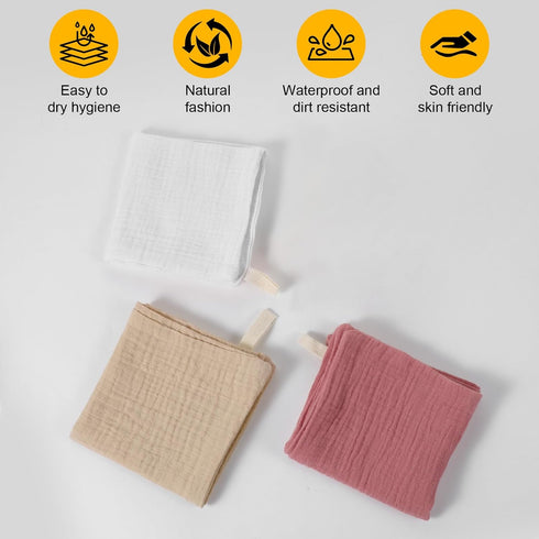 Qianyu 3 Pack Soft Baby Washcloths Muslin Burp Cloths Makeup Remover Cloths Absorbent Cotton Face Towel Reusable Wash
