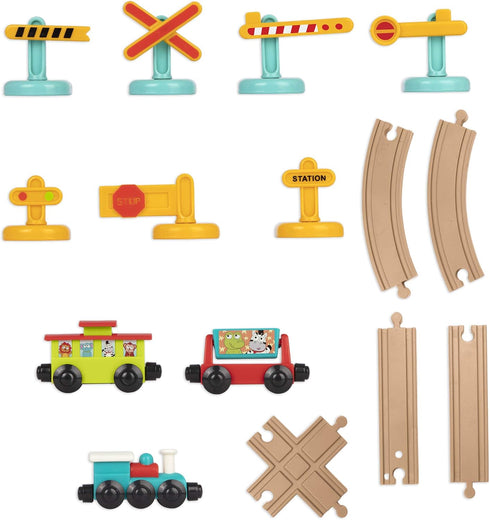 Battat Train Set for Kids, 29Pc Train Track Set with Trains & Accessories, Developmental Toy for Toddlers